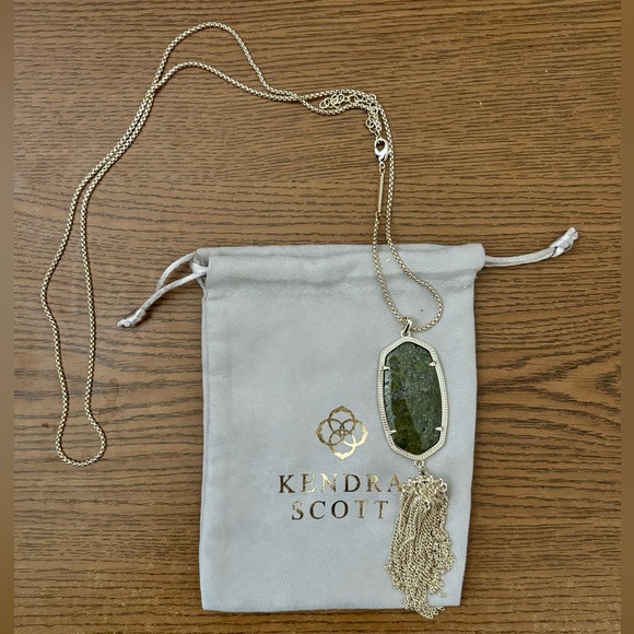 Kendra Scott Jewelry - Kendra Scott Rayne Gold Tone Tassel 30 in Necklace Olive green stone